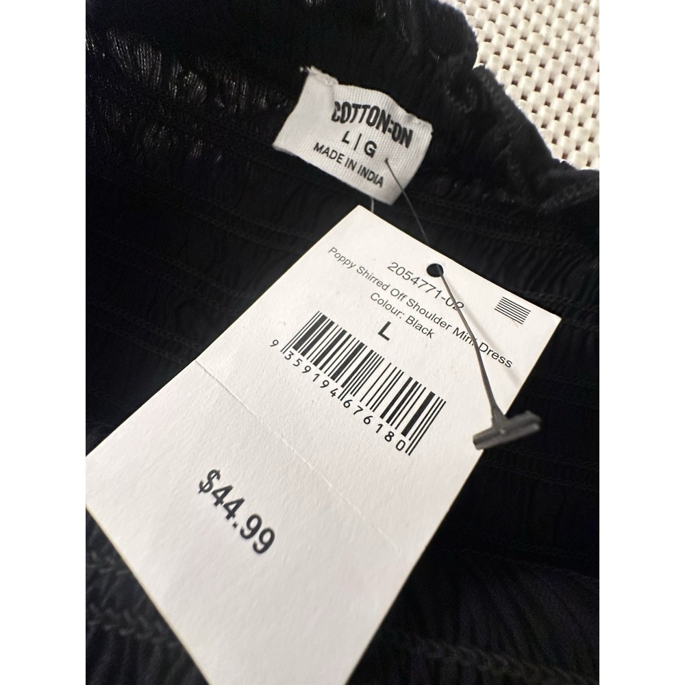 NEW Cotton On Black Dress Size M/L 8/10 Off Shoulder Smocked Cocktail Party NWT - Picture 10 of 10